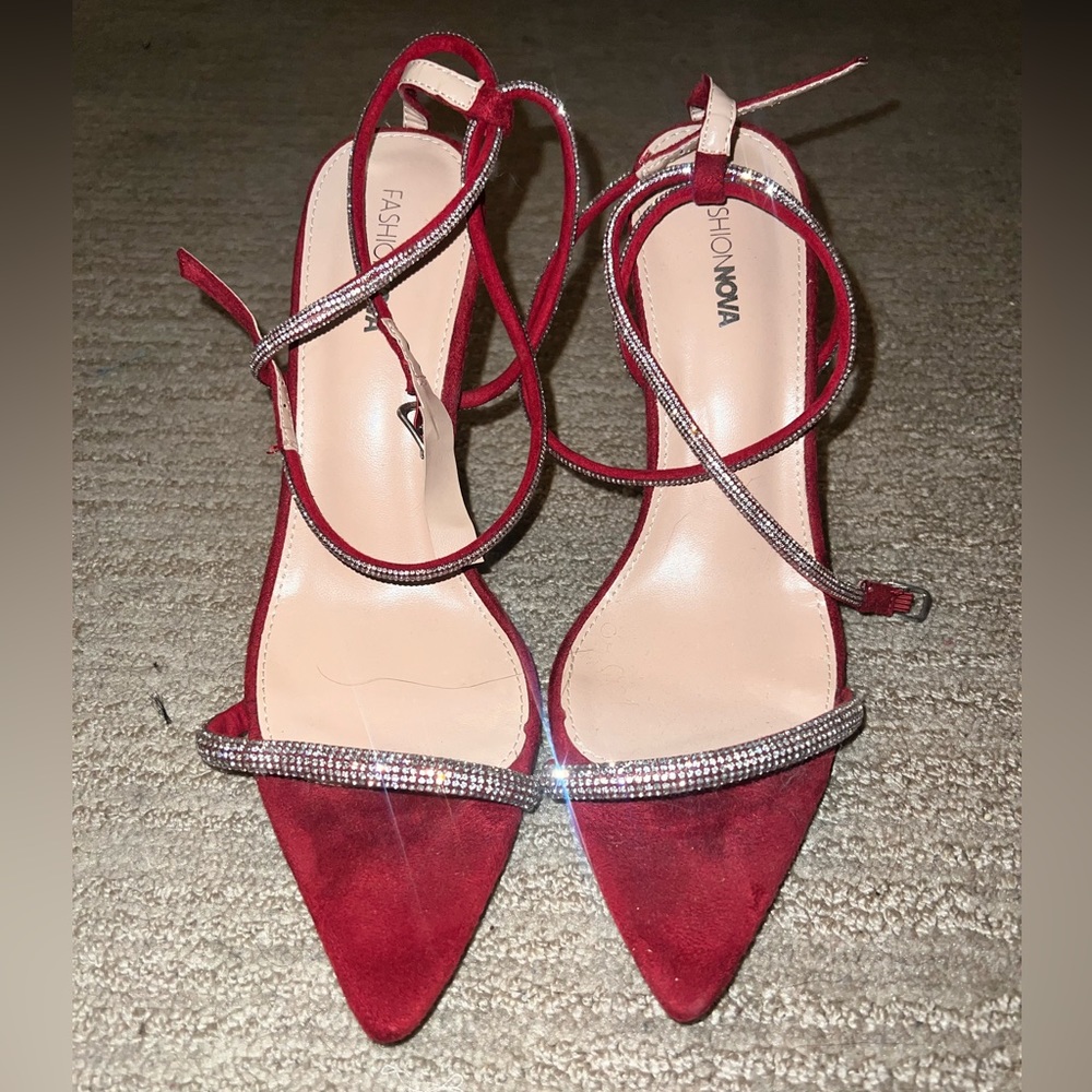 Deep red FN heels with rhinestones Size 10US